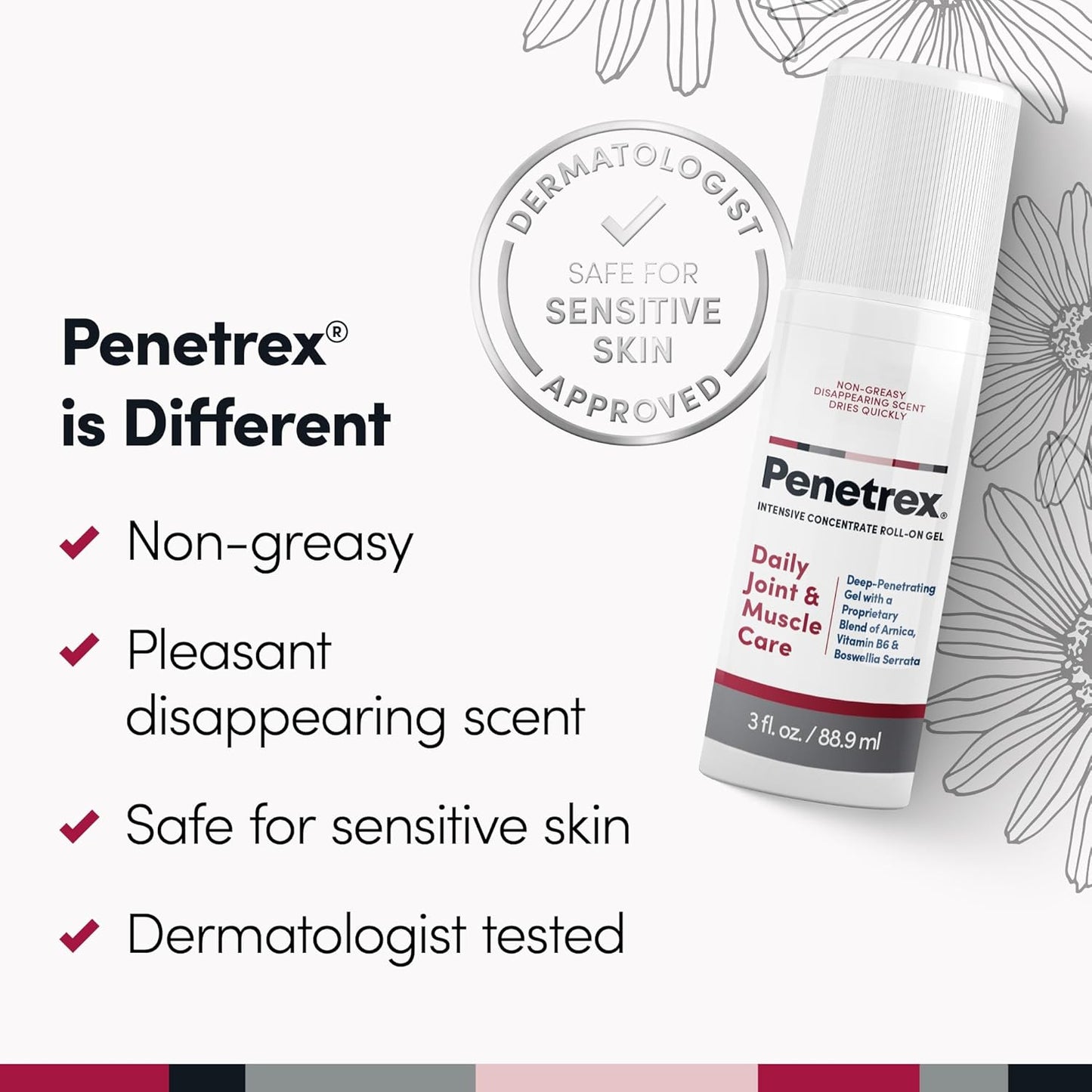 Penetrex Joint & Muscle Therapy - Soothing Gel for Back, Neck, Hands, Feet - Premium Whole Body Rub with Arnica, Vitamin B6 & MSM - 3oz Roll On Gel (2-Pack)