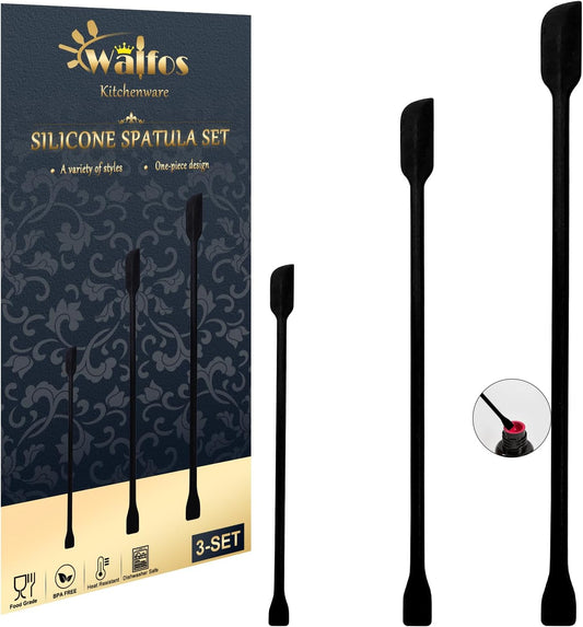 Walfos 3pcs Mini Silicone Spatula Set, Small Spatulas For Cosmetics, 600°F Heat Resistant Reusable Beauty Spatula Tiny Spatula, No Bpa Free, For Kitchen Cooking Cosmetic Jars Kitchen Bottles, Black