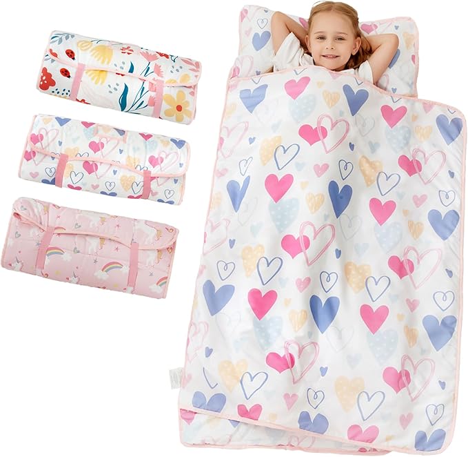 softan Toddler Nap Mat with Pillow and Blanket, Extra Large Rolled Napping Mats,Slumber Bags for Boys Girls,Easy to Roll up,Kids Sleeping Bag for Daycare, Preschool Travel Camping