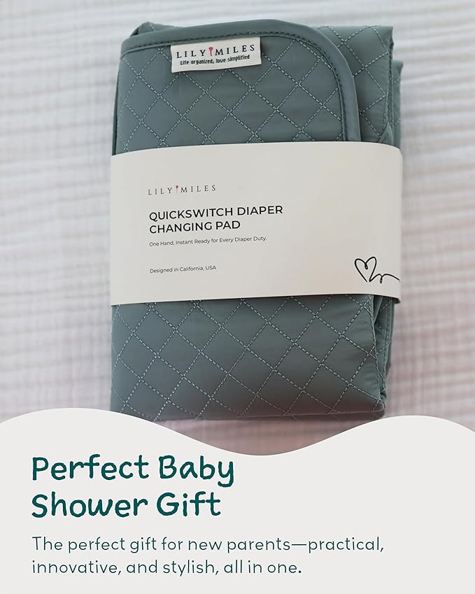 Lily Miles Baby Changing Pad Portable, Diaper Changing Mat with Magnetic Latches, Travel Pad for Diaper Bag, Baby Essentials, Wipeable & Waterproof Mat (Willow Green, Large)