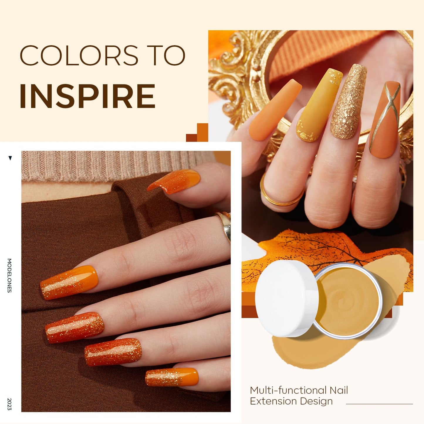 MODELONES 6 Colors Acrylic Powder, Fall Autumn Acrylic Nail Powder Gold Red Yellow Orange Nail Acrylic Powder for Acrylic Nail Art 3D Nail Carving French Nail Extension, Gifts for Women
