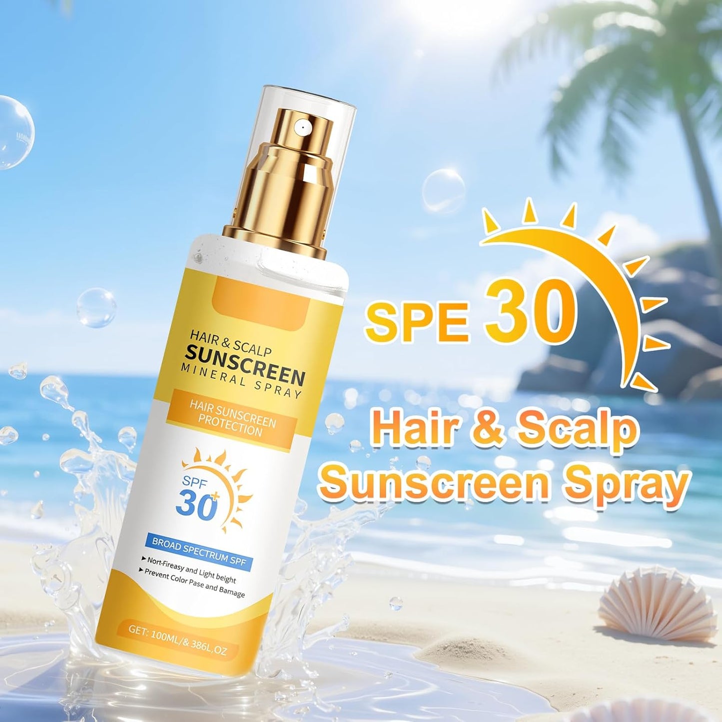Ultimate Hair & Scalp Sunscreen Spray SPF 30 | Hair and Scalp Sunscreen Spray | Color-Lock UV Shield for Dyed/Highlighted Hair,Travel-Size Scalp Sunblock Prevents Fading & Dryness(2PCS)