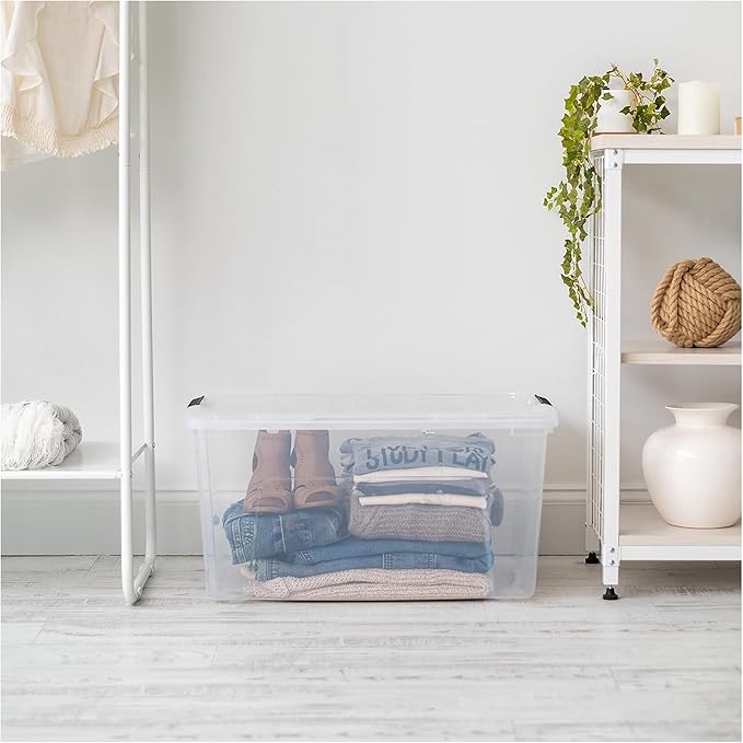 IRIS USA 2-Pack Storage Bins with Lids, 72 Quart, Made in USA Stackable See-Through Organizing Solution Latches Durable Nestable Containers Secure Pull Handle, BPA-Free Plastic