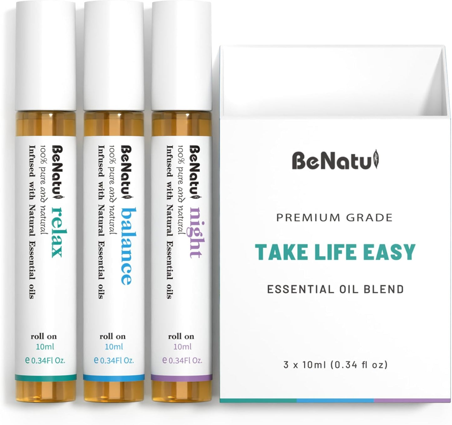 Essential Oil Set (Relax, Night, Balance), Aromatherapy Roll On Blends for Massage, Body Care & Home Use, Great Fragrance Gift for Men & Women Relaxation