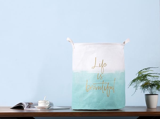 Merdes 19.7’’ Waterproof Foldable Laundry Hamper, Dirty Clothes Laundry Basket, Linen Bin Storage Organizer for Toy Collection (Life Blue)