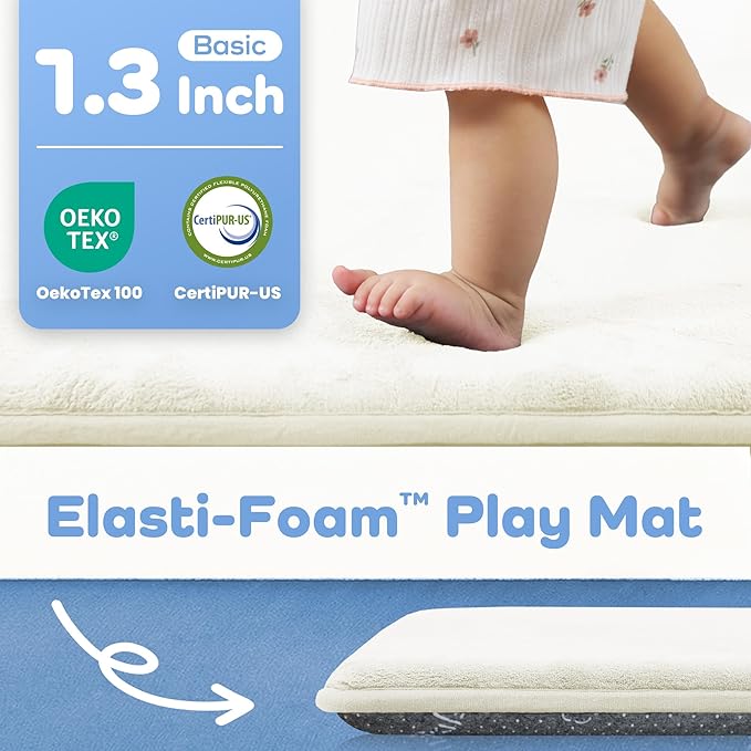 1.3" Thick Baby Floor Play Mat 50x50, Basic Padded Foam Mat for Tummy Time Crawling, Non Slip Cushioned for Babies Toddlers Infants Kids (Ivory)