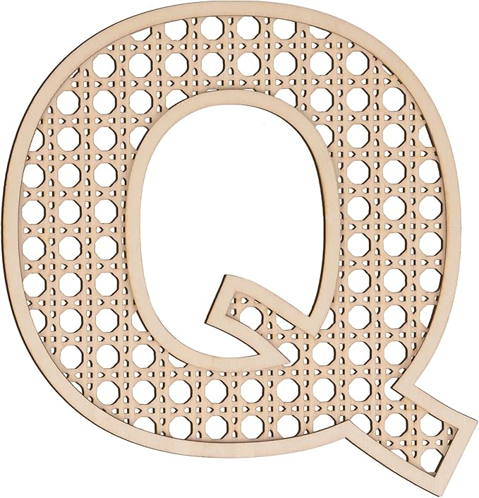 Large Boho Wooden Rattan Letters 12 inch for Nursery Decor Wood Letter Q Wall Decors for Baby Girl Boy Bedroom Home Rustic Name Sign Birthday Wedding Decorative Letters