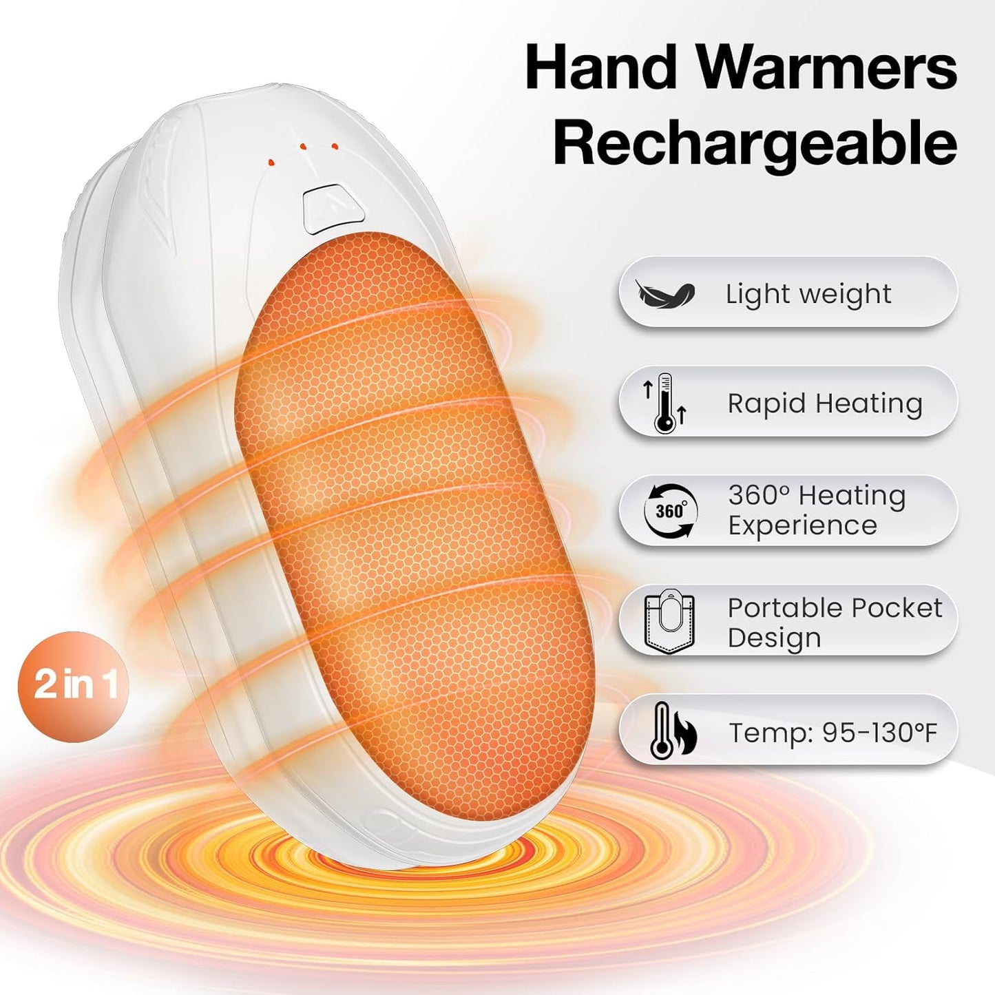 AI Hand Warmers Rechargeable 2 Pack, AI Smart Chips Electric Hand Warmers, 20Hrs Long Safe Heat, Portable Pocket Heater, Gifts for Christmas, Outdoor, Hunting, Golf, Camping Accessories
