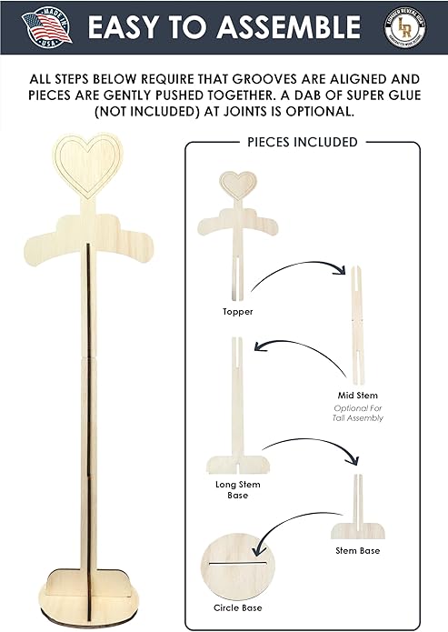 Lumber Reveal USA Baby Clothes Display Stand Personalized Baby Shower Centerpiece or Baby Doll Display | Adjustable Height, Heart-Topped Dress Hanger