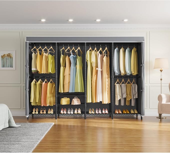 VIPEK V40C Plus Heavy Duty Clothes Rack with Oxford Fabric Cover, Extra Large Covered Clothing Rack for Hanging Clothes Portable Wardrobe Closet Black Closet Rack with Grey Cover, Max Load 1300lb