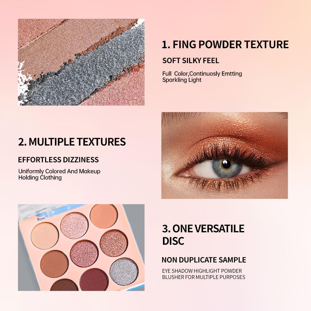 9-Color Neutral Eyeshadow Palette – Matte & Shimmer Combination, Soft Beige & Brown Tones, Long-Lasting, Waterproof, Blendable, Versatile Looks for Everyday, Work, and Date Makeup 01