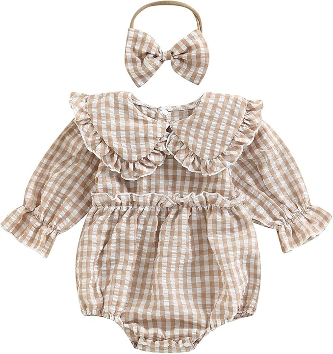 2pcs Infant Baby Girls Romper Dress Headband Long Sleeve Clothing Flowers Newborn Boho Girl Outfit Jumpsuit Clothes