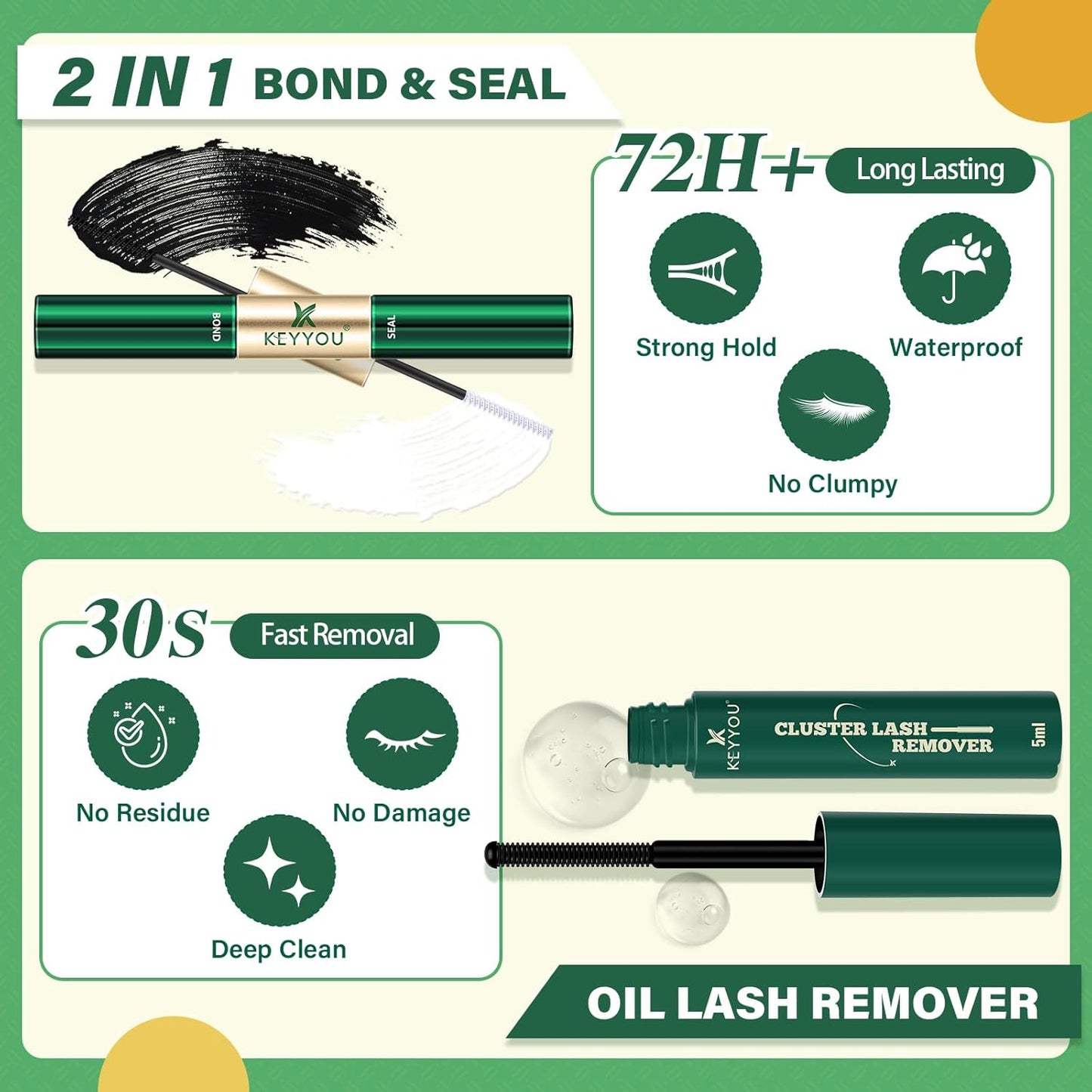 DIY Lash Extension Kit KEYYOU 144pcs Lash Clusters Eyelash Extension Kit with Mascara Brush Bond and Seal Lash Glue Remover Lash Applicators Lash Brush for DIY Lash Extensions (Y03 Kit)