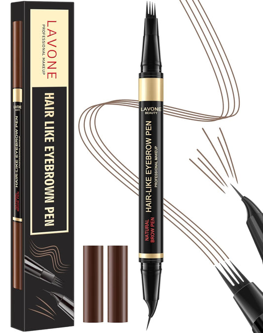 LAVONE Eyebrow Pen, 2-in-1 Eyebrow Pencils for Women with 4 Tip Microblading Eyebrow Pencil and Curved Precise Brow Pencil, Waterproof Eyebrow Pencil Create Full, Natural Hair-Like Brows, Dark Brown
