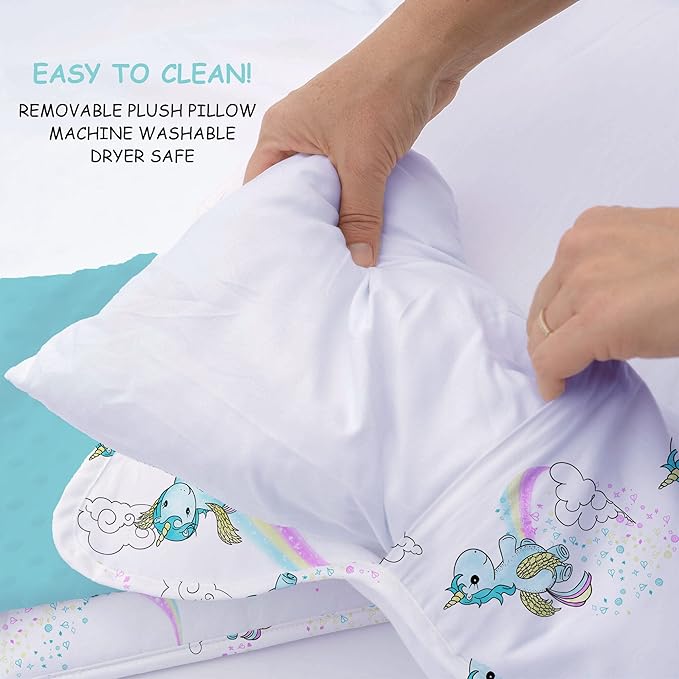 JumpOff Jo Nap Mat for Kids - Cozy Kids Rest Mat with Removable Pillow and Ultra Soft Blanket for Preschool, Daycare, and Sleepovers - Unicorn Pixie Dust