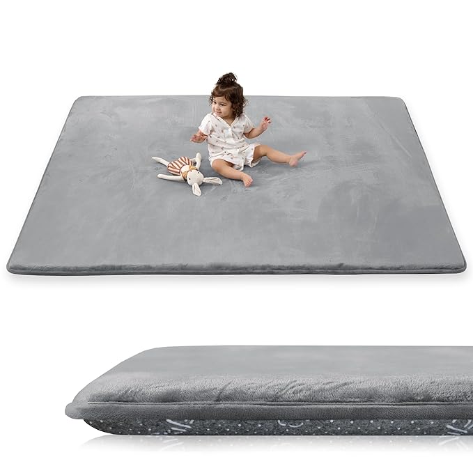 1.5" Thick Baby Play Mat for Floor, 39x59 Playpen Mat, Pro Soft Flannel Foam Mats Toddler Infant Kids Crawling for Nursery Rug Playroom Living Room Waterproof Easy Care Non-Slip (Dark Grey)