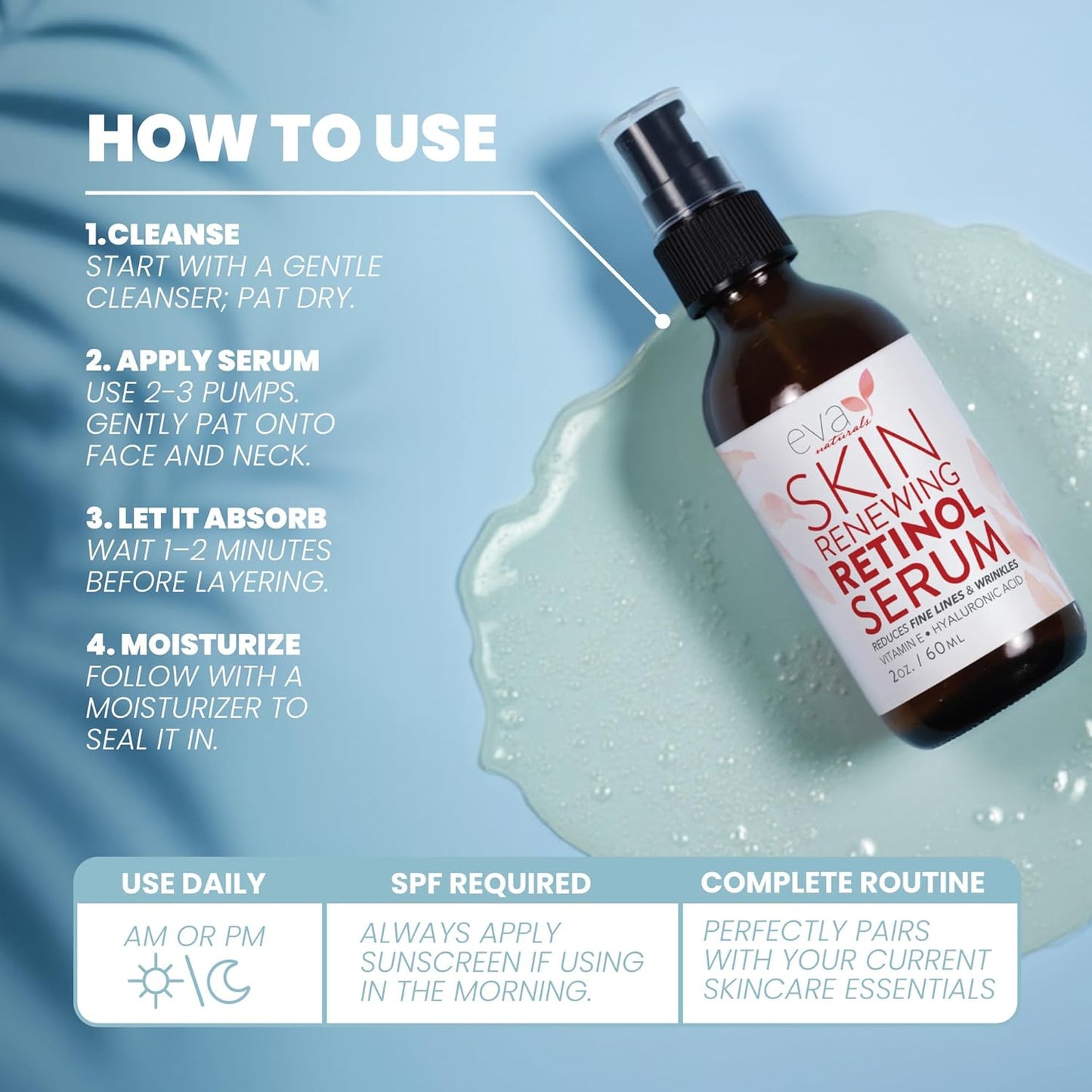 Retinol Serum by Eva Naturals - 2.5% Retinol Serum for Face with Hyaluronic Acid, Vitamin E & Organic Aloe - Retinol Face Serum that Reduce Wrinkles, Fine Lines & Dark Spots - Anti Aging Serum, 2 Pack