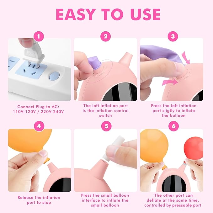 Balloon Pump Electric, SPLAKS Balloons Inflator Air Pump Portable Balloon Blower for Garland Arch, Party Decoration