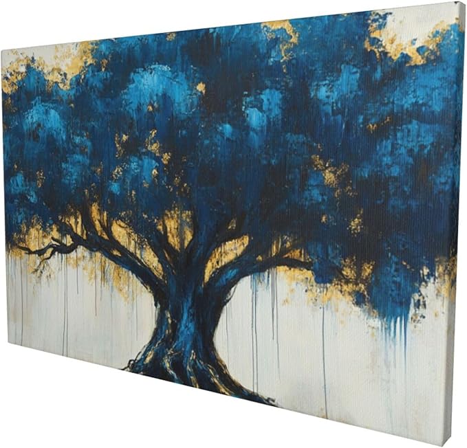 Olivine Tree Large Wall Art, Tree Of Life Pictures Wall Decor, Blue Tree Canvas Prints Painting, Framed Artwork for Dining Room Living Room Bedroom Bathroom Office Home Decor 60"x30"