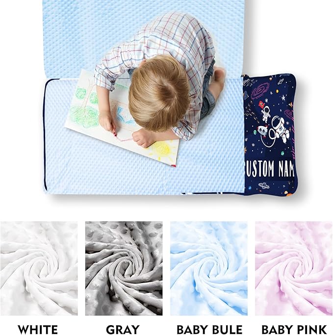 Personalized Toddler Nap Mats for Preschool, Custom Name Kids Sleeping Bag for Daycare, Roll Up Sleeping Mat with Removable Pillow and Soft Dot Minky Blanke for Boys Camping Travel