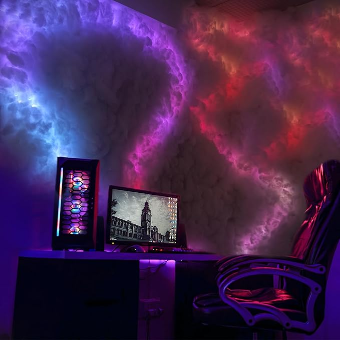 ,New 3D Thundercloud LED Light Cotton Lightning Cloud Colorful Atmosphere Night Light, DIY Creative Cloud Lights Gaming Room Garage Club Bar dj Party,16 Feet