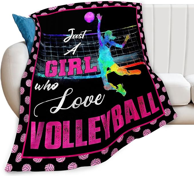 Volleyball Blanket Just A Girl Who Loves Volleyball Throw Blanket Super Soft Flannel Lightweight Fluffy Plush Fuzzy Fleece Sports Decor Blanket Gifts for Girl Woman Kids for Bed Sofa Bedding 40"X50"