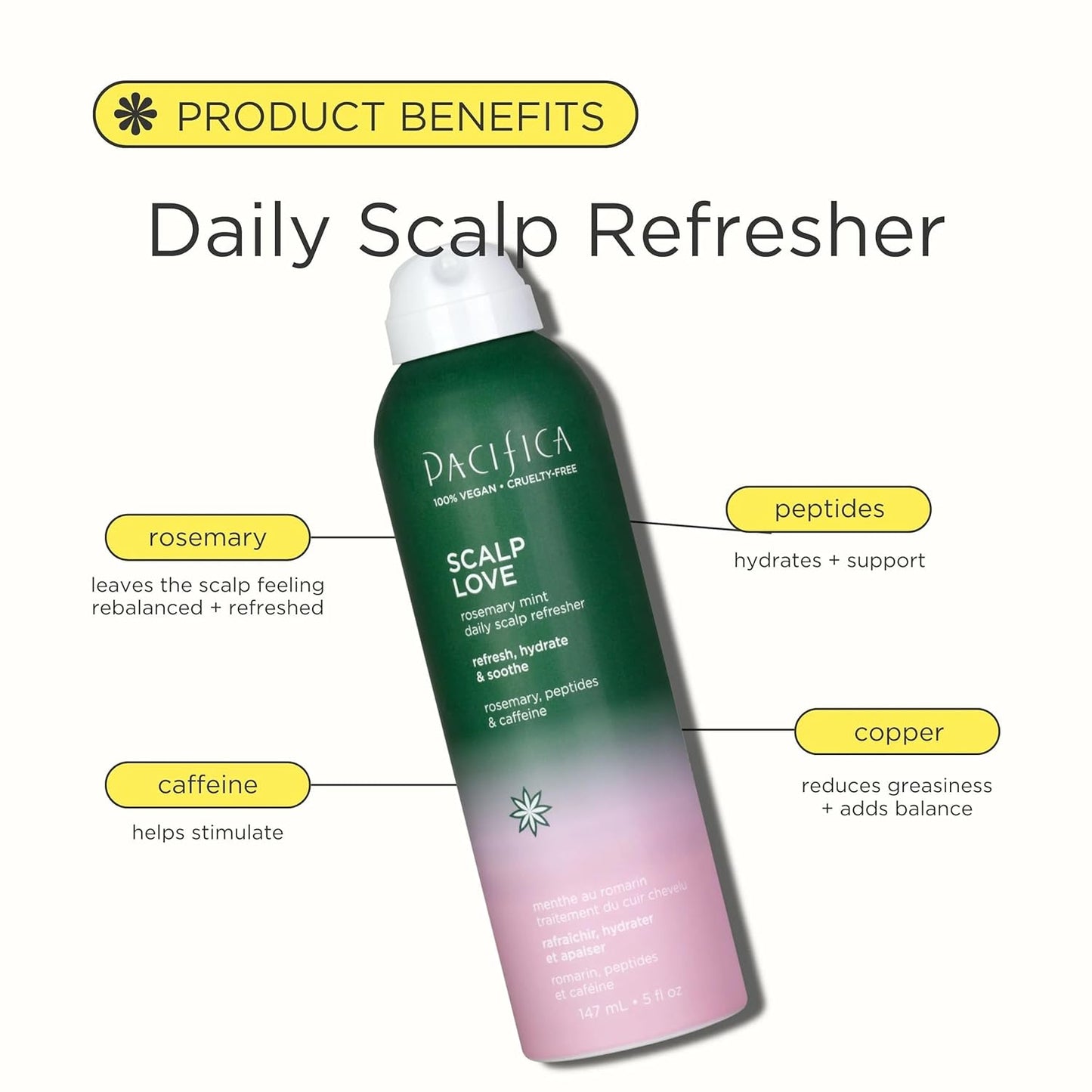 Pacifica Scalp Care Set – Rosemary Mint Daily Scalp Refresher, Detoxifying Serum & Clarifying Scalp Massager for Healthy, Hydrated Scalp, Vegan & Cruelty-Free
