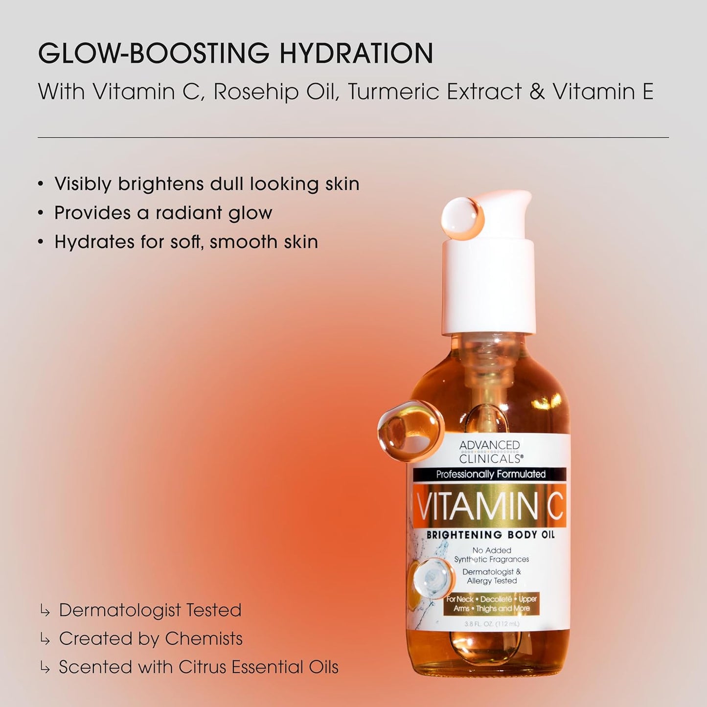 Advanced Clinicals Collagen Body Oil + Vitamin C Brightening Body Oil Moisturizer 2pc Skincare Set - Nourishing, Brightening, & Firming Massage Oil To Improve Look Of Crepe Skin + Dark Spots, 2PC Set