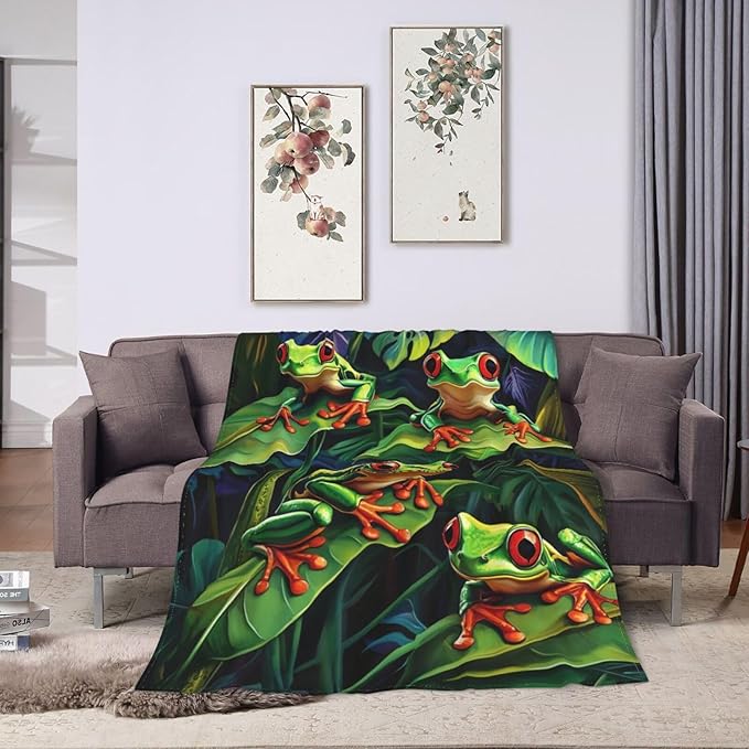 Frog Blanket Frog Decor Throw Blanket Super Soft Flannel Lightweight Fluffy Plush Fuzzy Fleece Green Blanket Gifts for Girls Woman Kids Boys Man for Bed Sofa Bedding 50"X60"