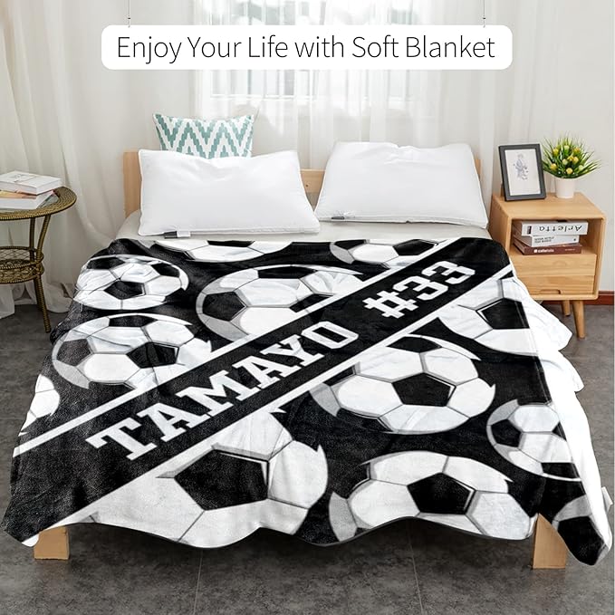 Custom Kids Soft Blanket: Personalized Gift for Soccer Football Basketball Softball Lovers Name and Number - Flannel Toddler Bed Blankets (30X40inch)