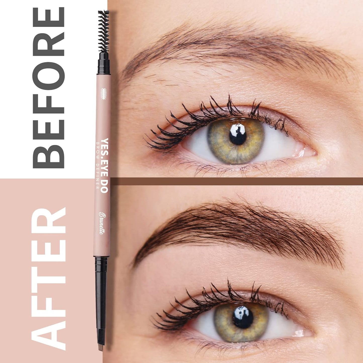 Microfilling Eyebrow Pencil Gray Brown, Automatic Brow Filler with Soft Spoolie Brush, Waterproof Eye Brow Defination Pen, Create Natural Fluffy Brows, Long lasting, Durable, Brunette, YES.EYE DO