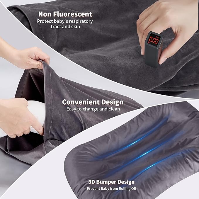 Baby Lounger 0-24 Months 100% Cotton,Soft & Breathable Tummy Time Mat for Newborn Infant Play Mat,Babies Essentials Gifts,Gray(Lounger Cover Included)