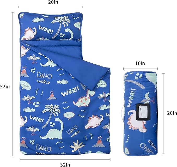 MORAIS Toddler Nap Mat with Pillow and Blanket, 52" x 20" Lightweight and Soft Nap Mat for Preschool, Daycare, Travel Sleeping Bags