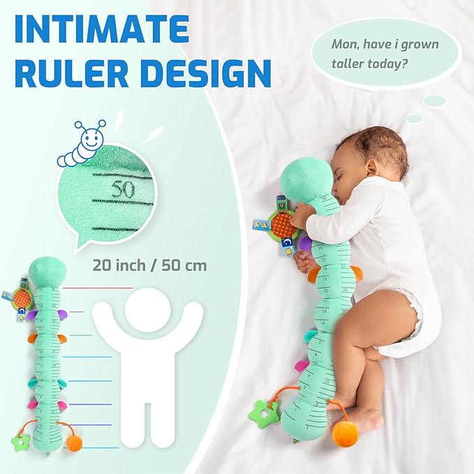 Sumobaby Baby Toys 0-6 6-12 Months, Music Caterpillar Plush Toy with Baby Mirror, Pull String&Crinkle Rattle,Infant Teething Toys,Tummy Time for 0-3-6-12 Month Boys Girls Newborn Gifts (Blue-Leaf)