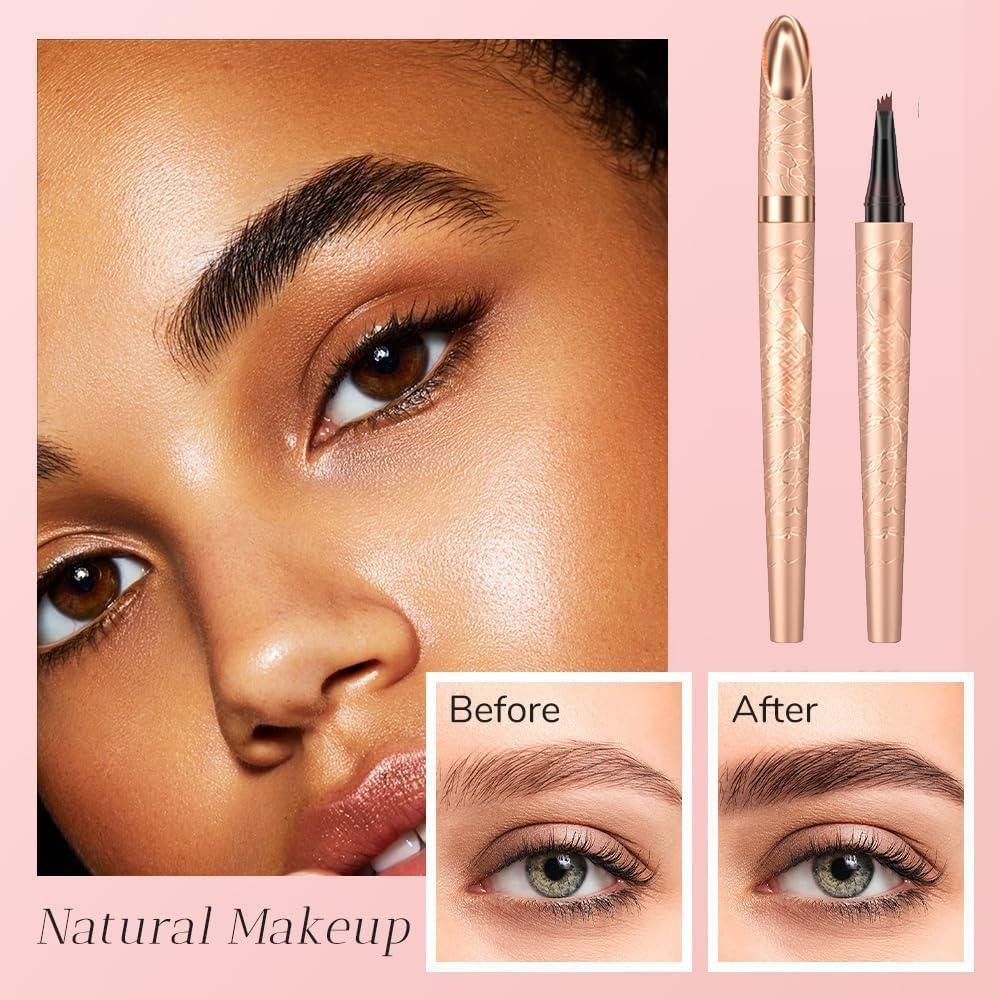 Microblading Eyebrow Pen, 2025 New 3D Waterproof Eyebrow Pencil, Premium Eye Brow Pen with 4 Tip, Long-Lasting Natural Magic Eyebrow Makeup Fine Stroke Contouring Pencil Stay on All Day (Gray)