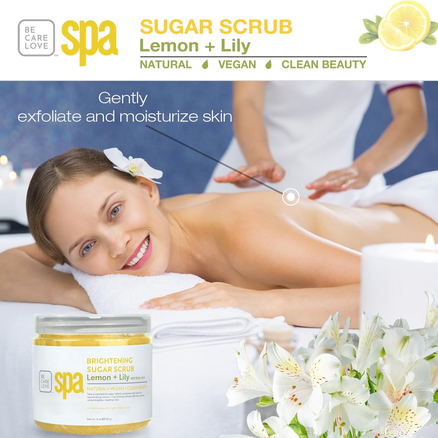BCL SPA Sugar Scrub for Deep Hydration & Exfoliation with Certified Organic Ingredients for Professional and Home Use (16 oz, Lemon and Lily)
