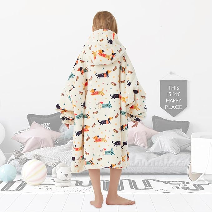 Fiosnow Dachshund Blanket Hoodies for Kids 6-13YR Oversize Wearable Blanket Hoodies for Boys Girls Teens