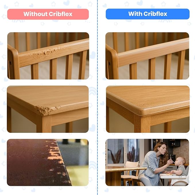 Crib Rail Covers for Teething Furniture Edge Protector for Baby - Plastic Crib Protector from Chewing - CPC Certified, CPSC Tested, LFGB Food Grade - Silicone Like TPE - Patent Pending