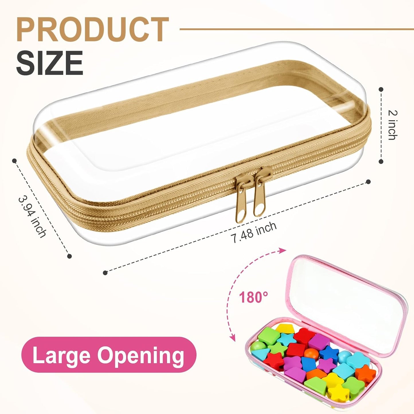 Hoolerry 4 Pcs Hard Clear Zipper Case Makeup Bags Plastic Pencil Pouch Transparent Storage Box Containers for Cosmetics, Snacks, Building Blocks, Puzzles(Soft Colors,7.5 x 3.9 x 2 in)