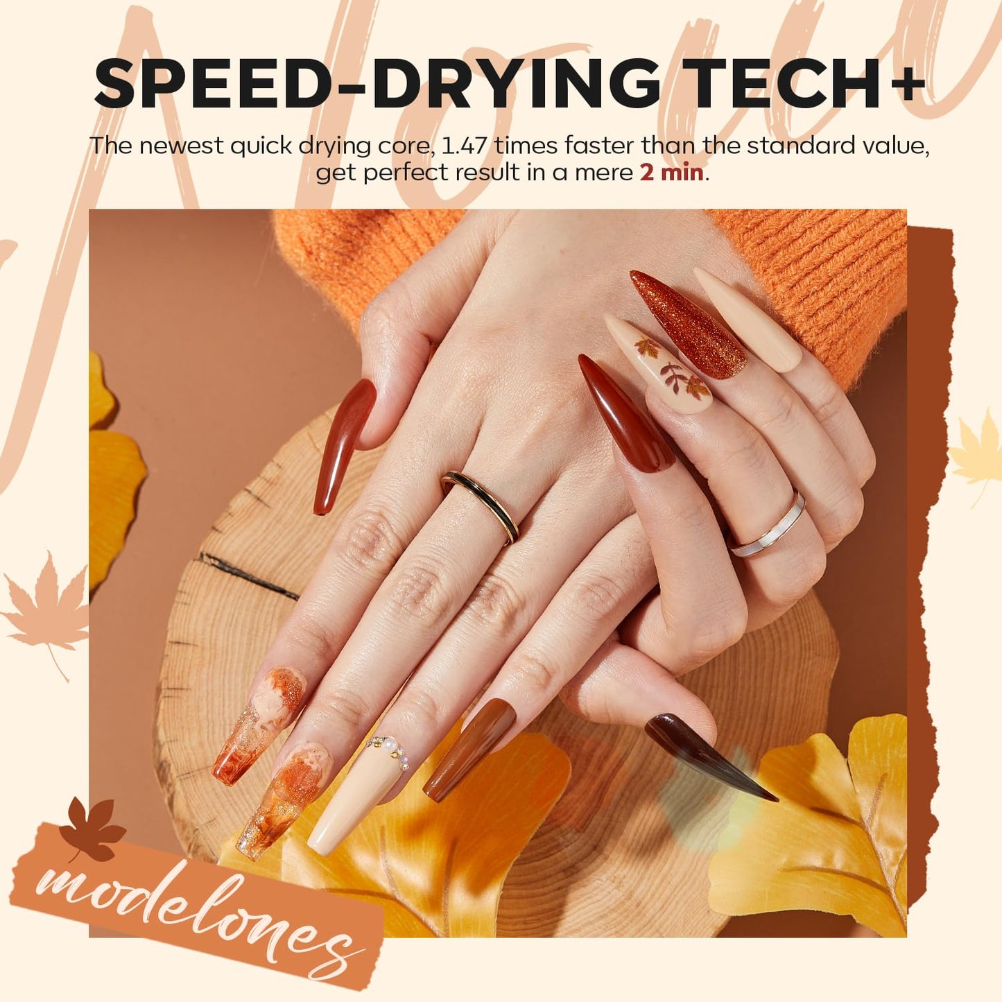 modelones Nail Polish Set, 6 Colors Fall Glitter Nail Polish Kit Orange Brown Quick Dry Fingernail Polish Manicure Nail Art Manicure DIY Home Salon Gifts for Women Mom