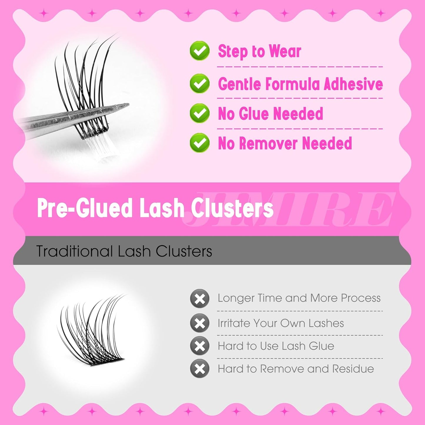 JIMIRE Self Adhesive Eyelashes Natural Look 9-14MM Wispy Pre Glued Lash Clusters No Glue Needed Press on Lashes Clusters Reusable Self Adhesive Eyelash Clusters Easy to Apply
