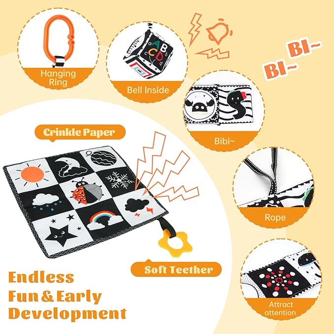 3 Pcs High Contrast Baby Toys for Newborns, 0-3 Months, 0-6 & 6-12 Months Soft Infant Toys - Montessori Learning Activities for Babies, Boys & Girls Gifts