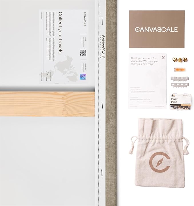 Canvas World Map with Cork Pin Board - English Lettering - Decorative Wall Decoration for All Rooms - Canvas Pictures with World Map Motif (120x80 cm, Pattern 12)