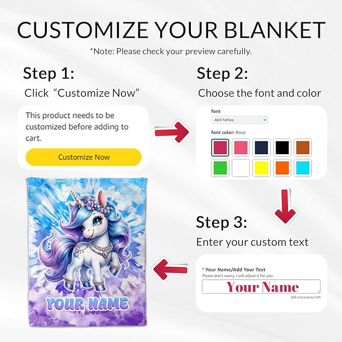 Blanket Gifts for Girls - 50" x 60" Inches Custom Unicorn Blankets for Girls Age 8-10 - Soft Plush Throw Stuff for Sofa, Bed & Travel