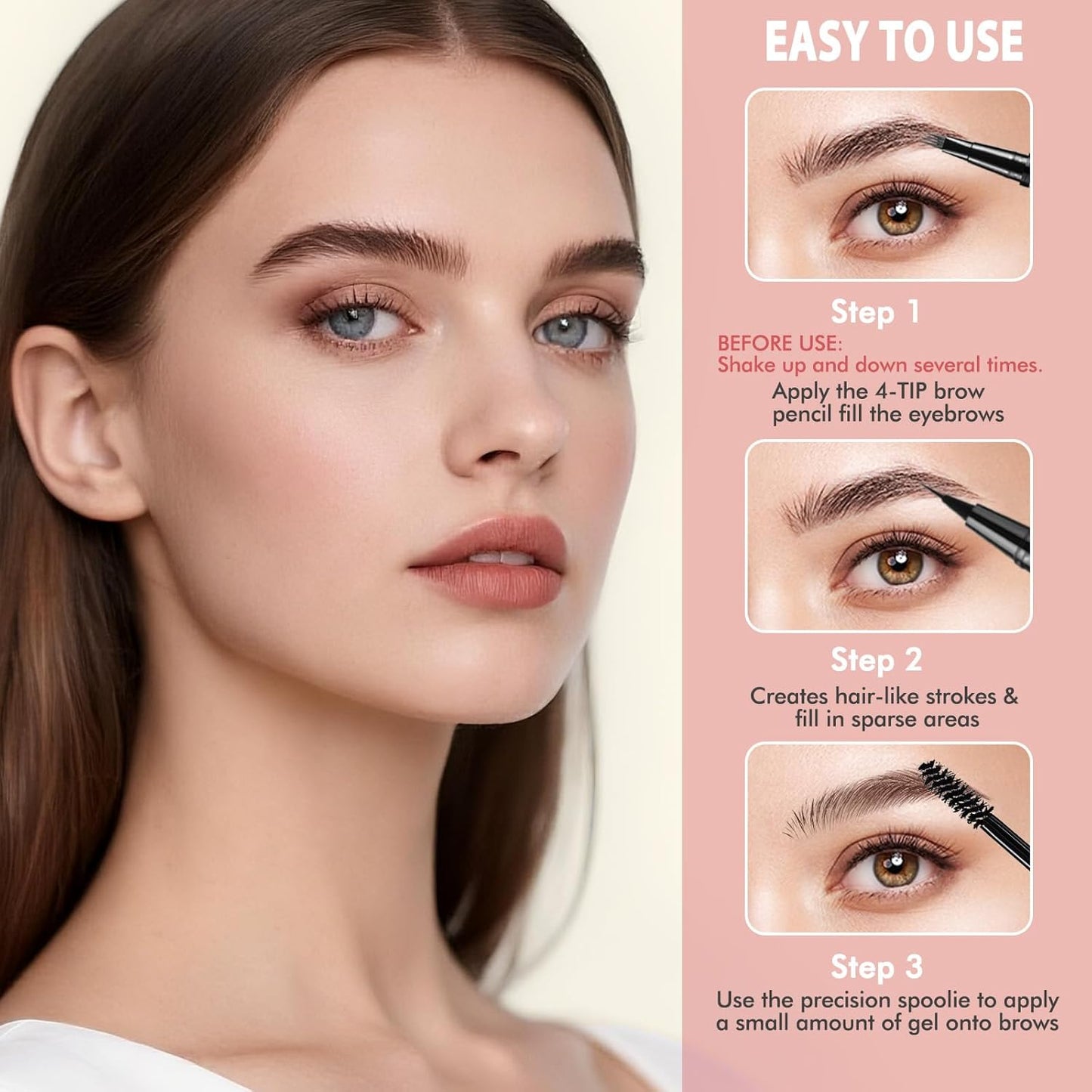 Eyebrow Pen Kit, with Microblading Eyebrow Pen, Eyebrow Gel, Eyeliner, Eyebrow Brush, Eyebrow Pencils for Women, Waterproof, Smudge Proof, Long Lasting Makeup Formula - Ash Brown