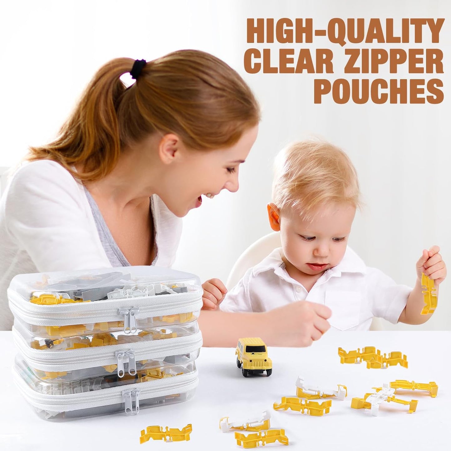 Clear Hard Shell Zipper Case 3 PCS Clear Cosmetic Make up Bag Waterproof Travel Toiletry Bag for Women, Hard Plastic Zipper Pouches Portable Travel Storage Organizer Bins (White, 10"x8"x2")