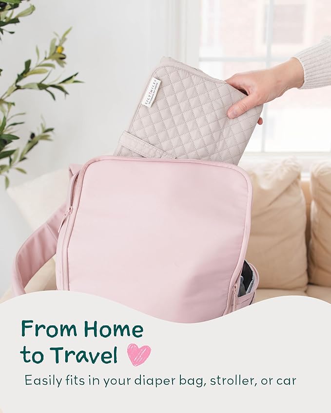 Lily Miles Baby Changing Pad Portable, Diaper Changing Mat with Magnetic Latches, Travel Pad for Diaper Bag, Baby Essentials, Wipeable & Waterproof Mat (Soft Sand, Large)