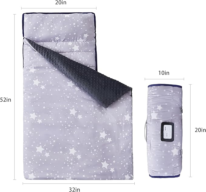 MORAIS Toddler Nap Mat with Pillow and Blanket, 52" x 20" Lightweight and Soft Nap Mat for Preschool, Daycare, Travel Sleeping Bags