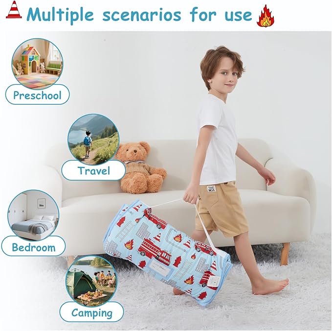 softan Toddler Nap Mat with Pillow and Blanket, Extra Large Rolled Napping Mats,Slumber Bags for Boys Girls,Easy to Roll up,Kids Sleeping Bag for Daycare, Preschool Travel Camping