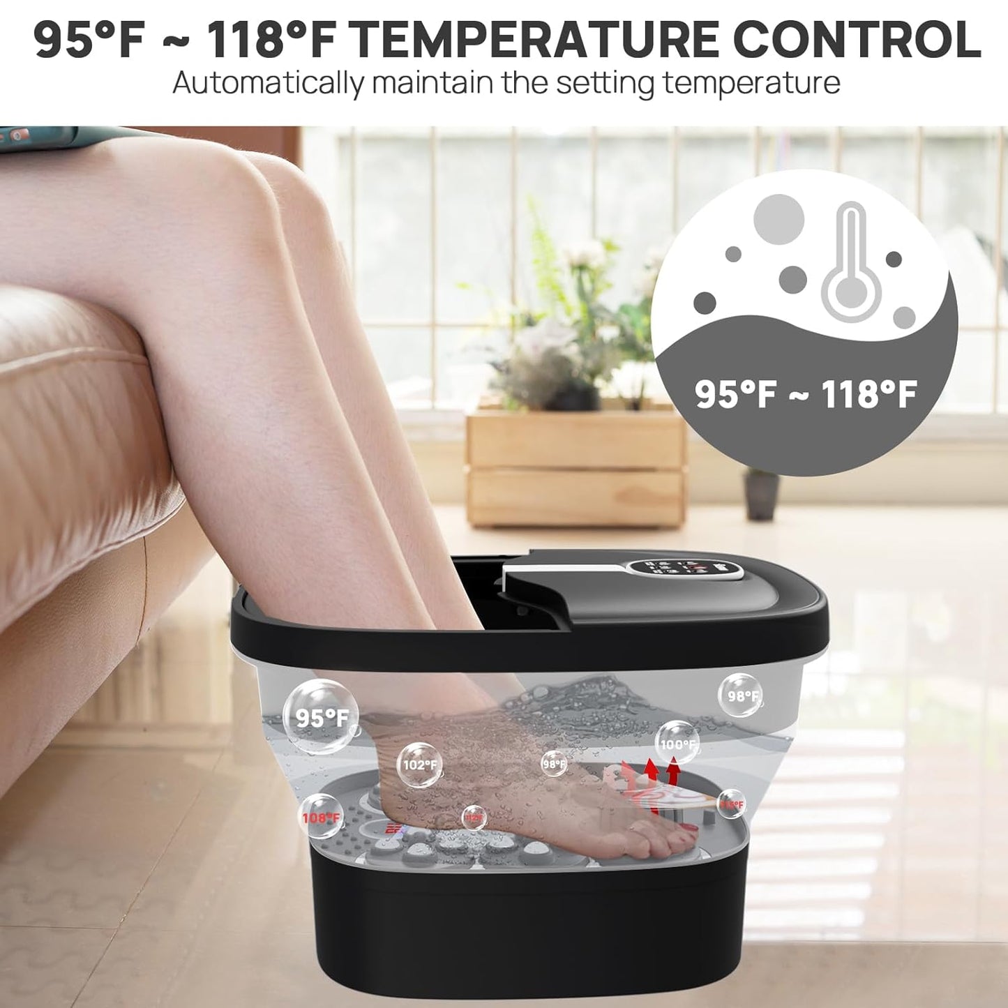 HOSPAN Collapsible Foot Spa Electric Rotary Massage, Foot Bath with Heat, Bubble, Remote, and 24 Motorized Shiatsu Massage Balls. Pedicure Foot Spa for Feet Stress Relief - FS02A